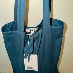 PJ set in tote - COS flannel teal pajamas